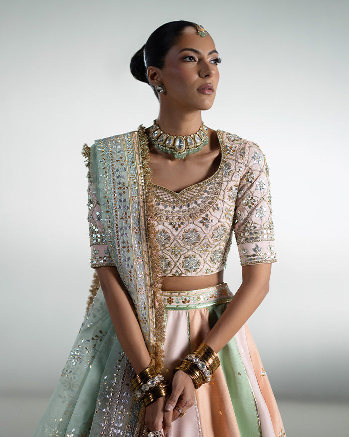 Peach Gota Lehnga Choli