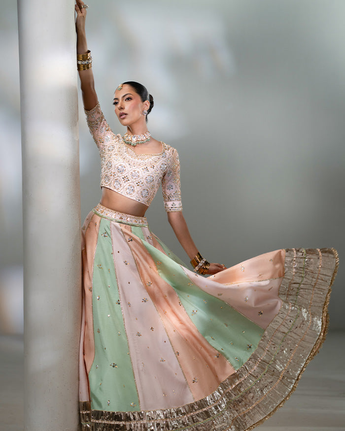 Peach Gota Lehnga Choli