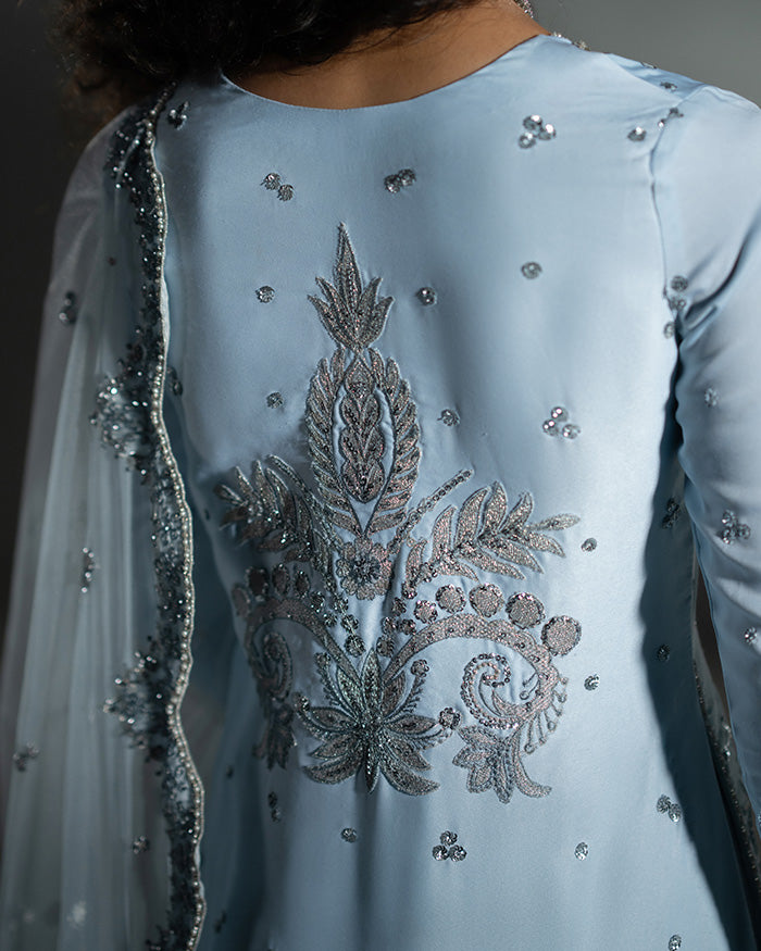 Powder Blue Shirt with Swirly Sharara