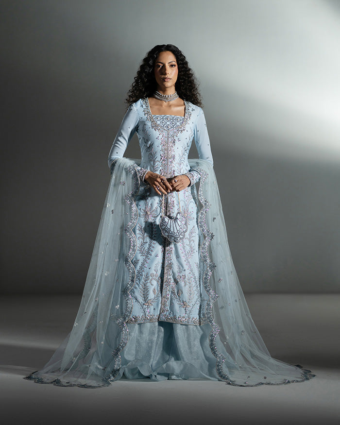 Powder Blue Shirt with Swirly Sharara