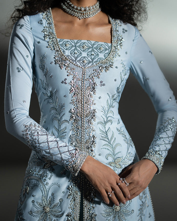 Powder Blue Shirt with Swirly Sharara