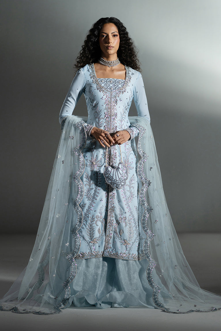 Powder Blue Shirt with Swirly Sharara