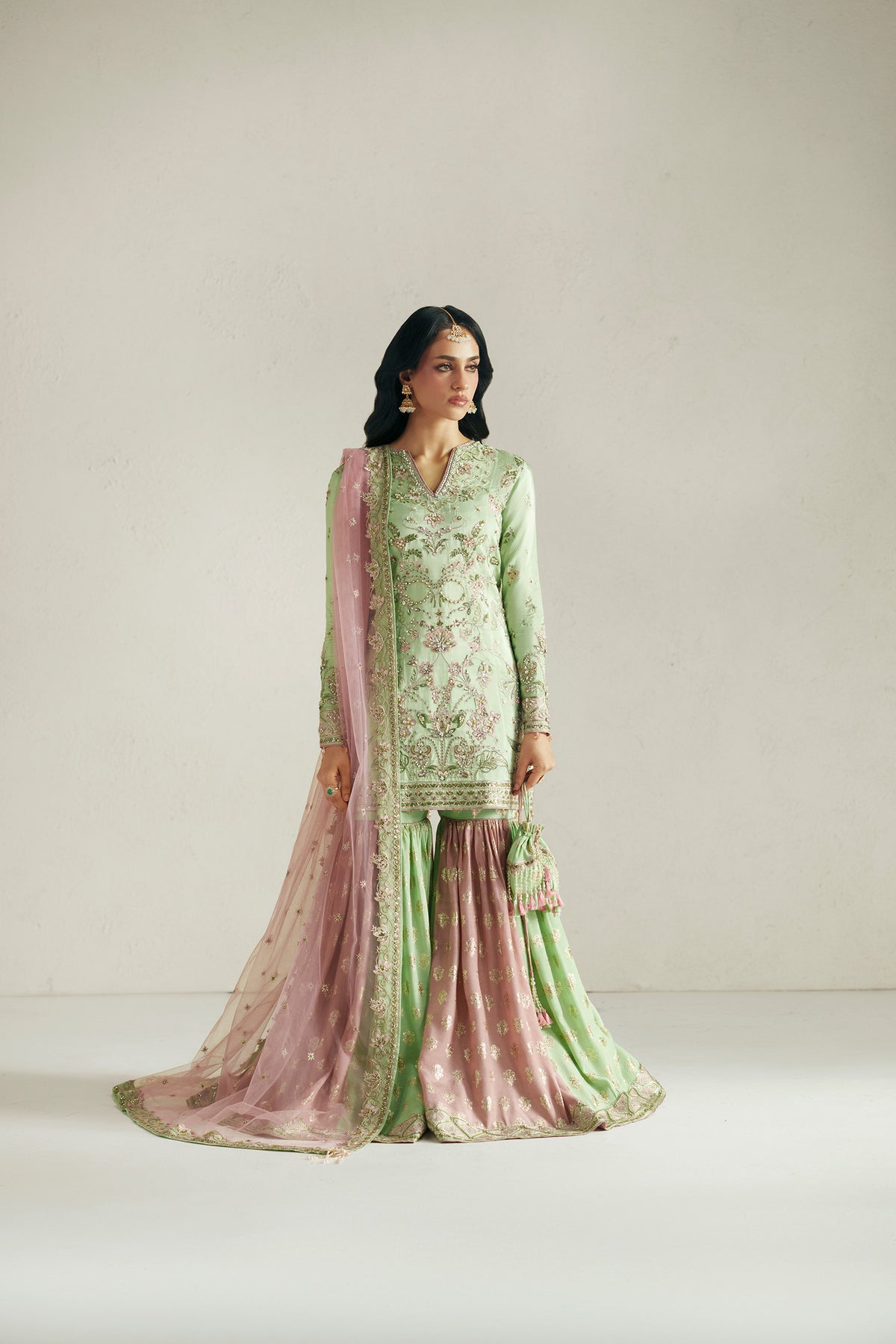 Resham Mint Green Gharara Set