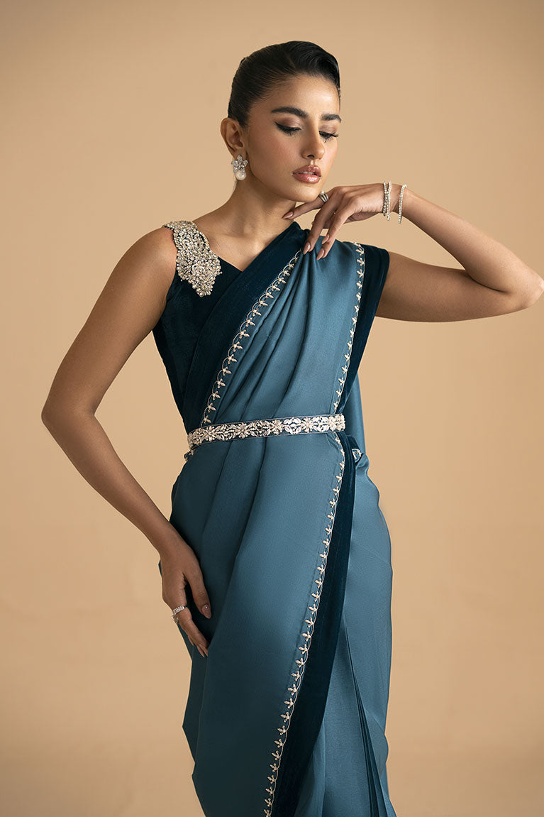 Teal Blue Silk Saree