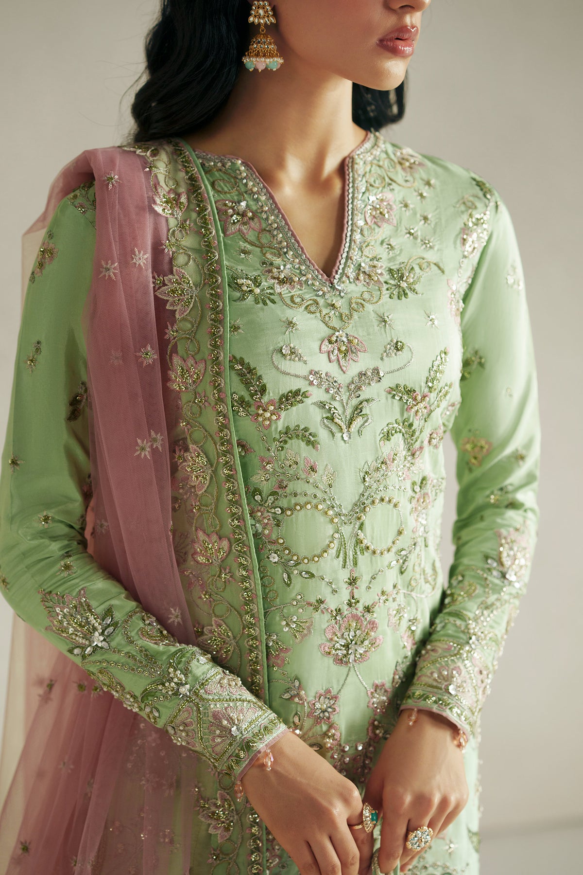 Resham Mint Green Gharara Set