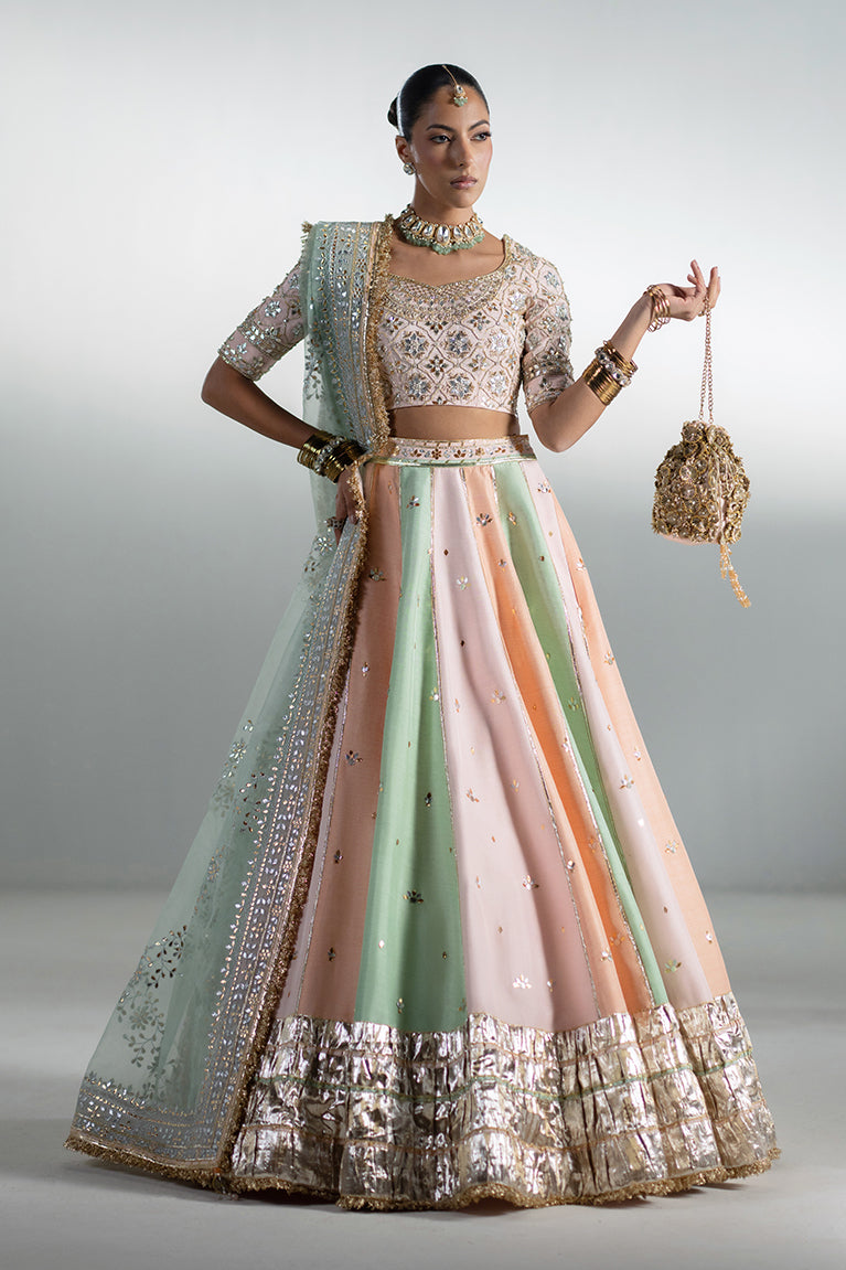 Peach Gota Lehnga Choli