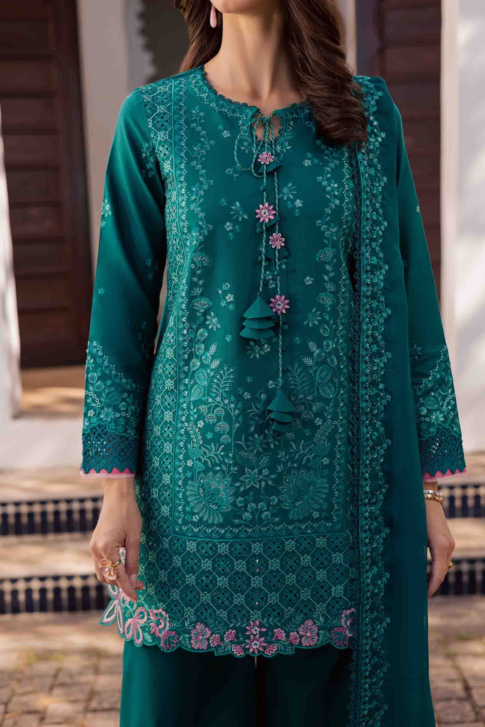 Peony Teal Green Shirt Set
