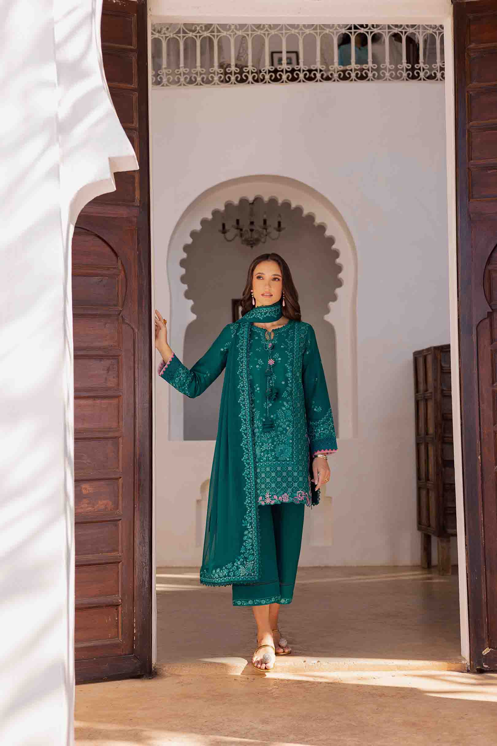 Peony Teal Green Shirt Set