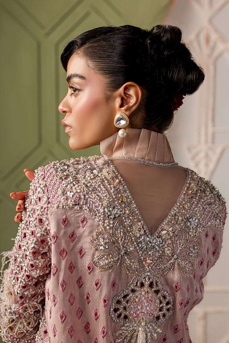 Blush pink jacket with flared pants