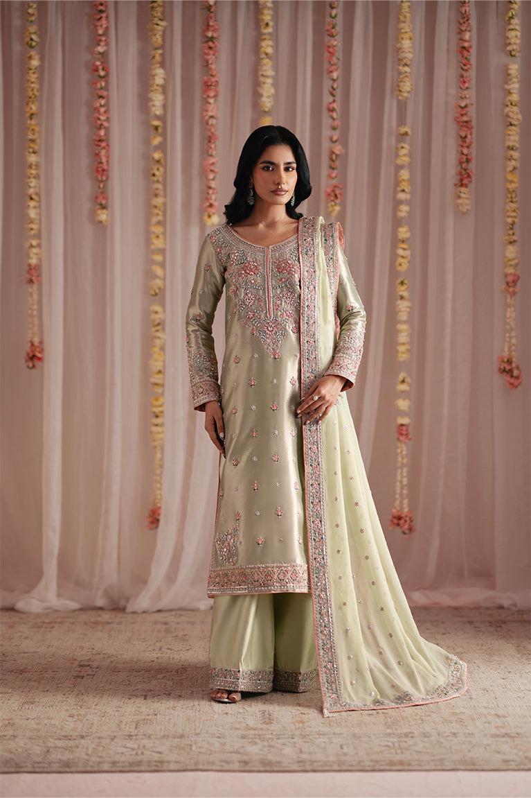 Mint Green Tissue Shirt, Izaar & Dupatta