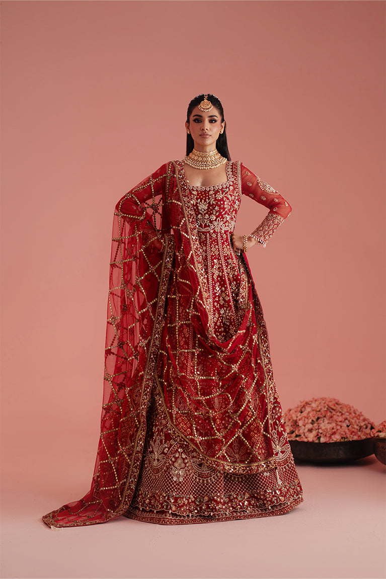 Crimson Red Kalidaar, Lehnga & Dupatta