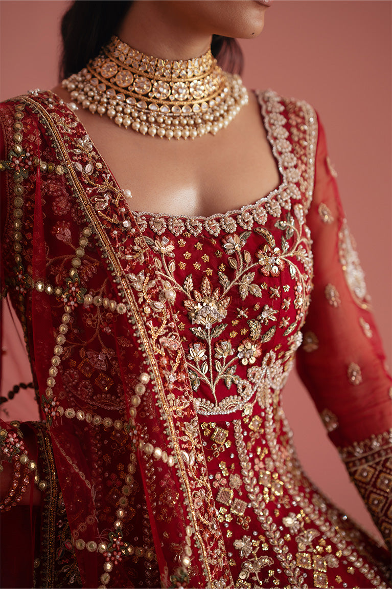 Crimson Red Kalidaar, Lehnga & Dupatta