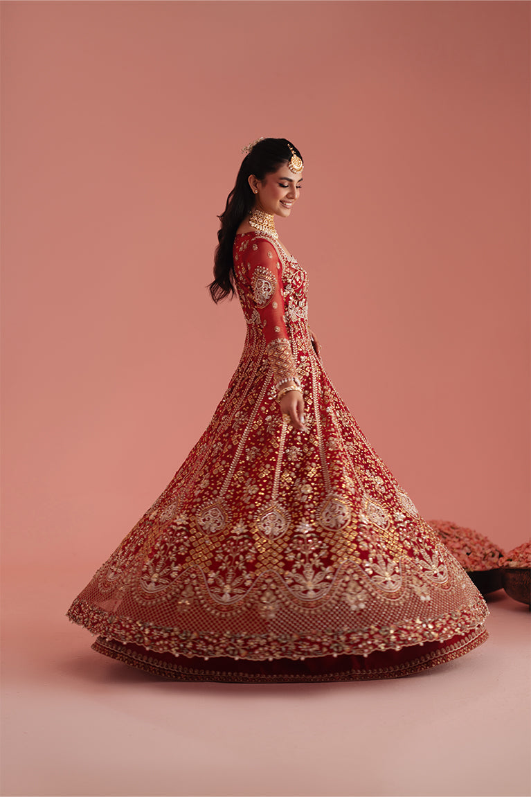 Crimson Red Kalidaar, Lehnga & Dupatta