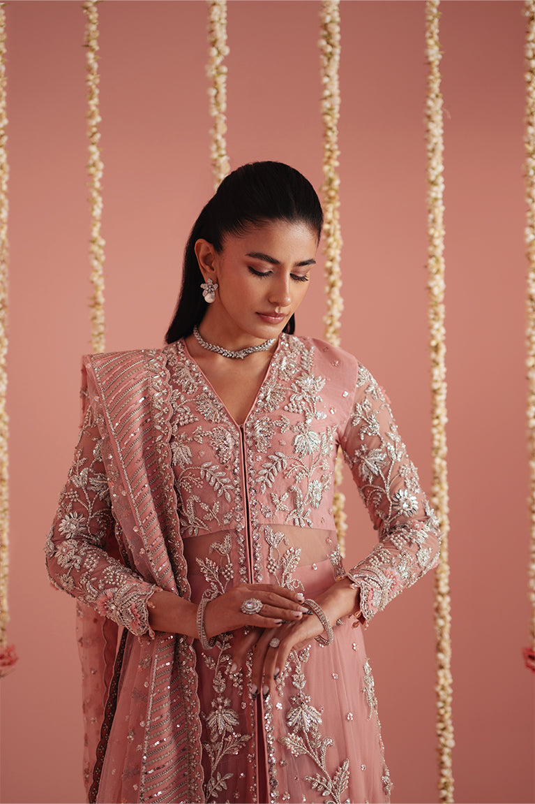 Blush Rose Front Open Shirt, Sharara & Dupatta