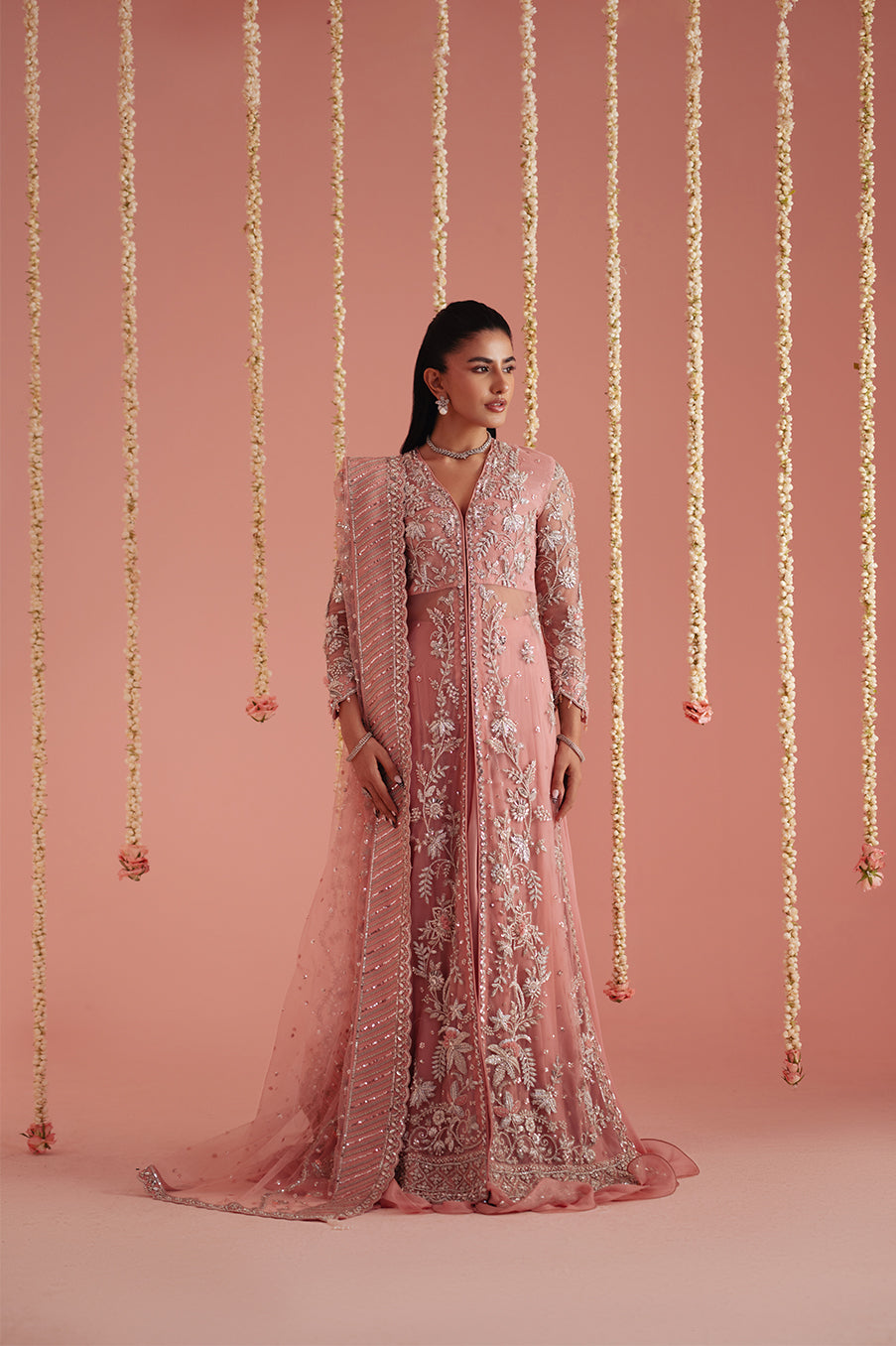 Blush Rose Front Open Shirt, Sharara & Dupatta