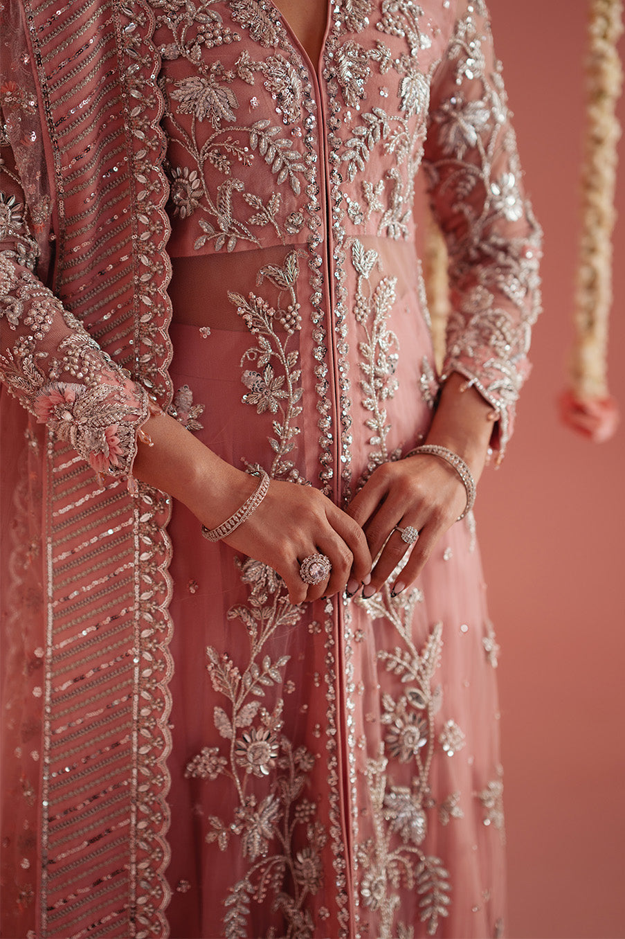 Blush Rose Front Open Shirt, Sharara & Dupatta