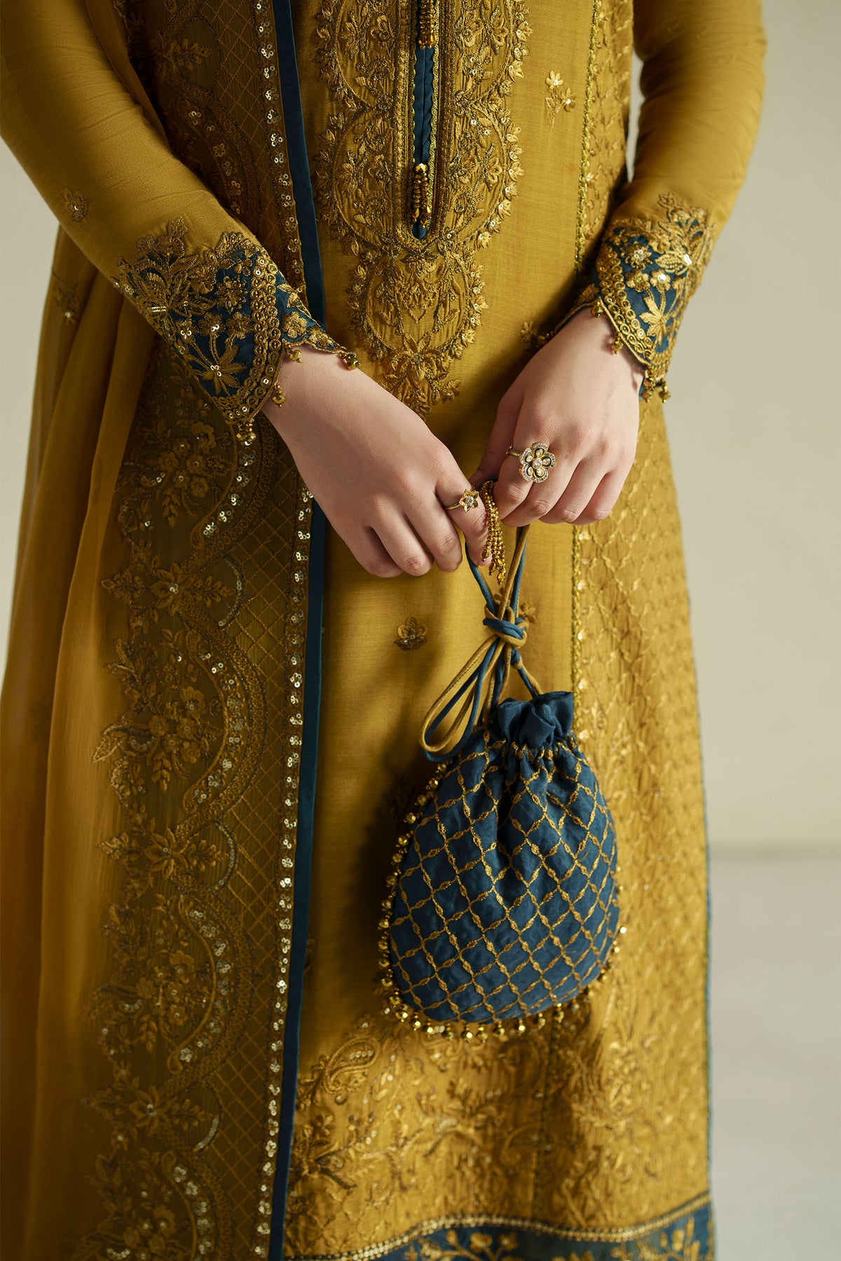 Kundan Antique Gold Shirt Set