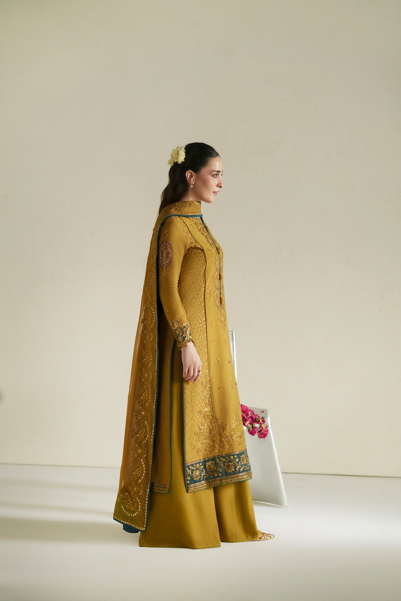 Kundan Antique Gold Shirt Set