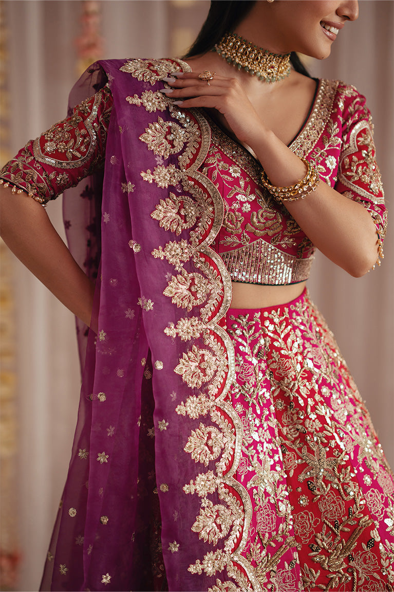 Fuschia Red Lehnga Choli & Dupatta