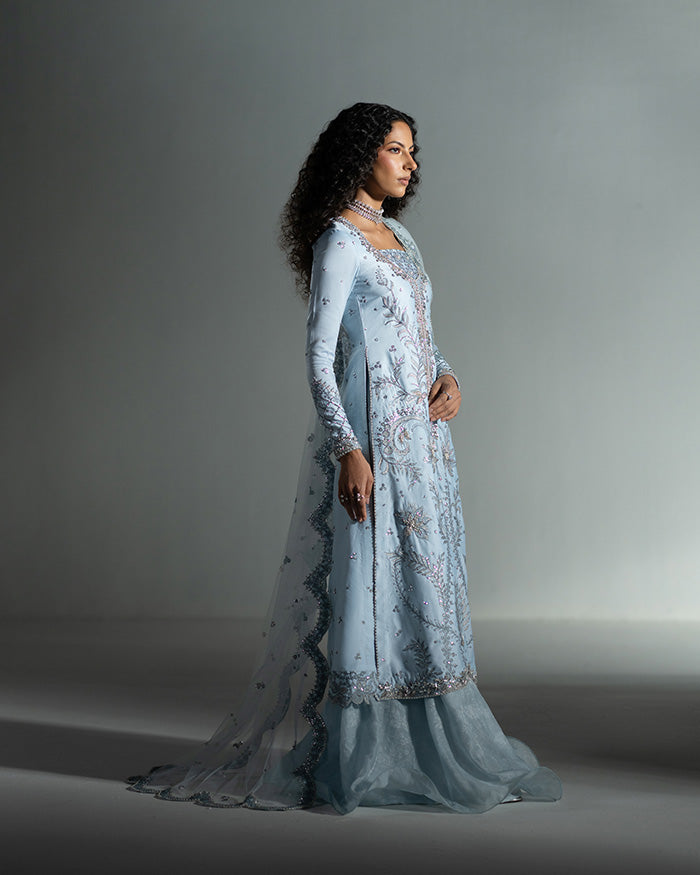 Powder Blue Shirt with Swirly Sharara