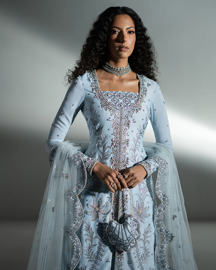 Powder Blue Shirt with Swirly Sharara