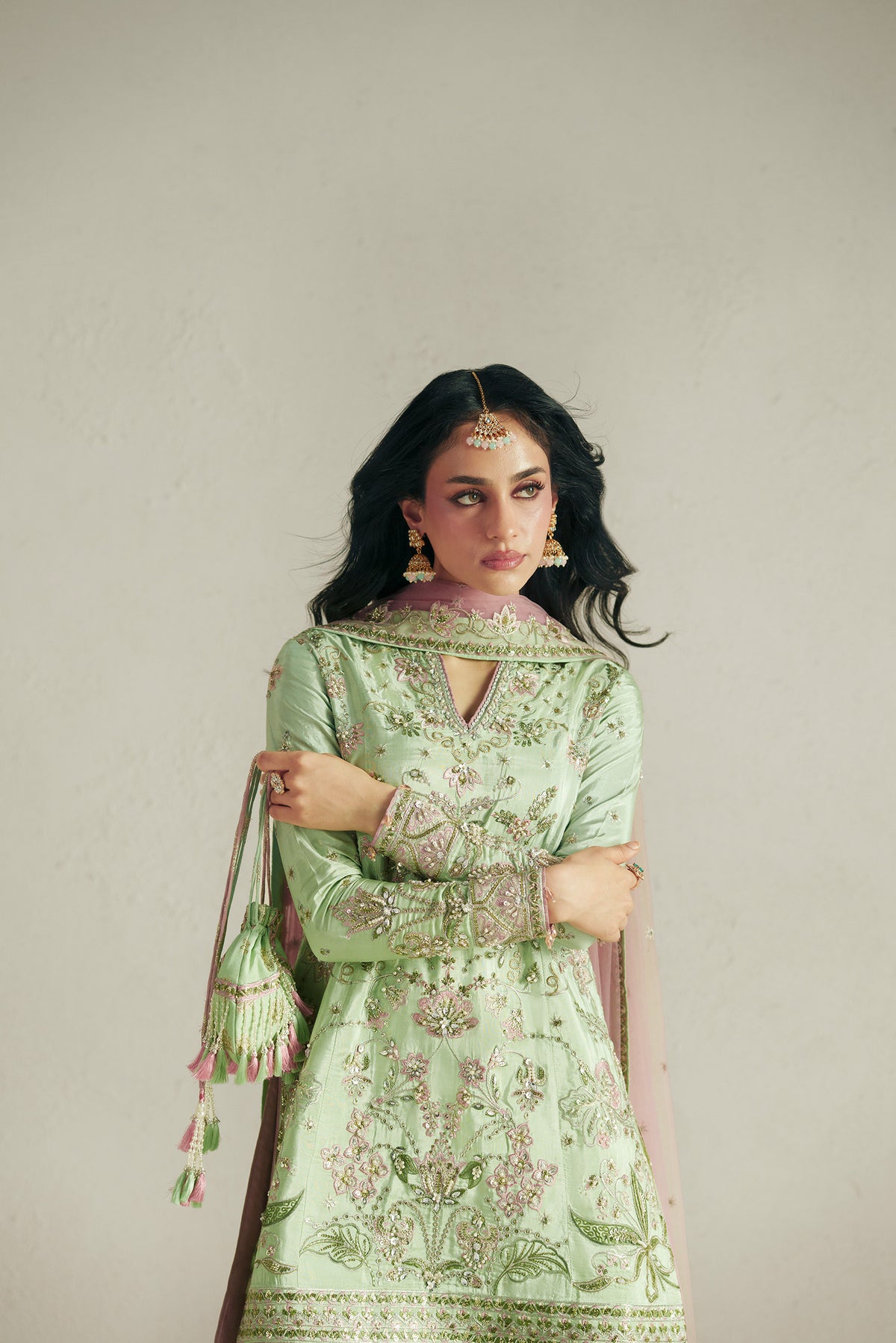 Resham Mint Green Gharara Set