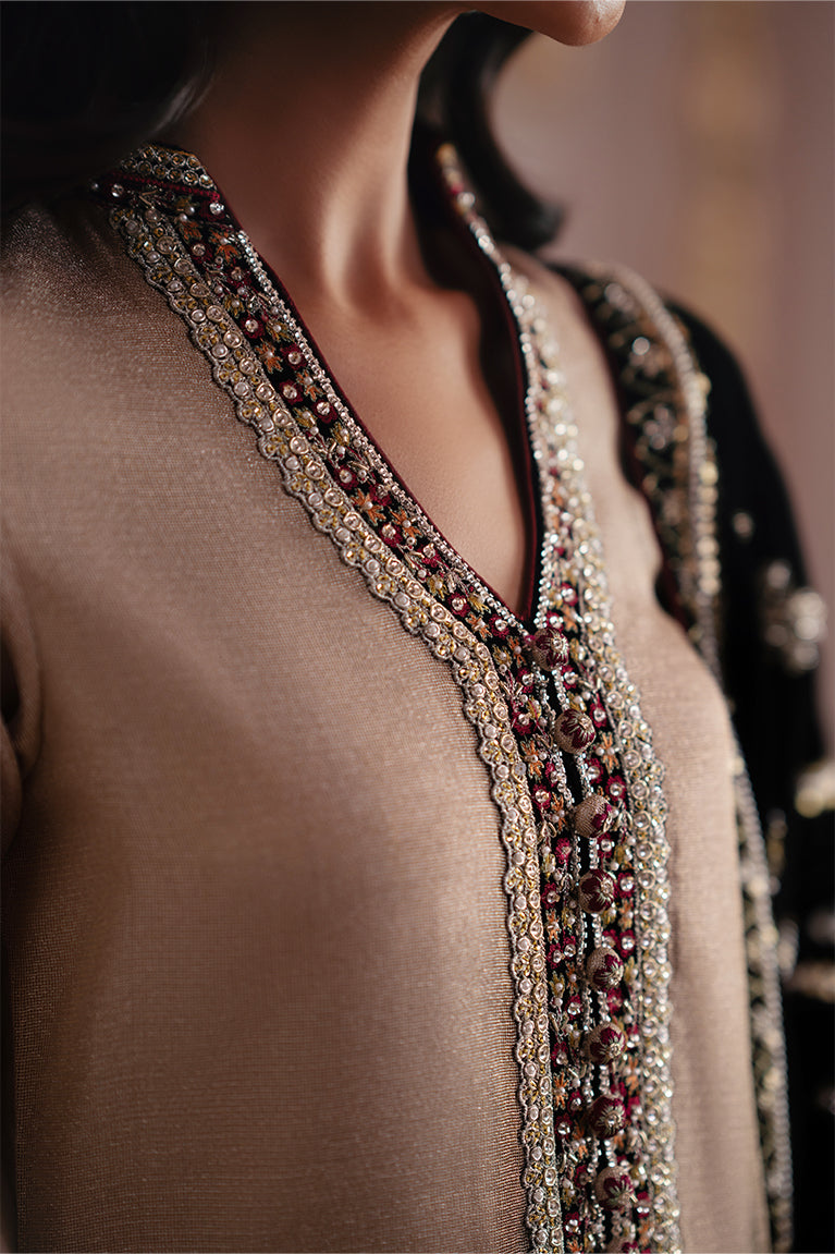 Gold Zari Shirt, Izaar & Shawl