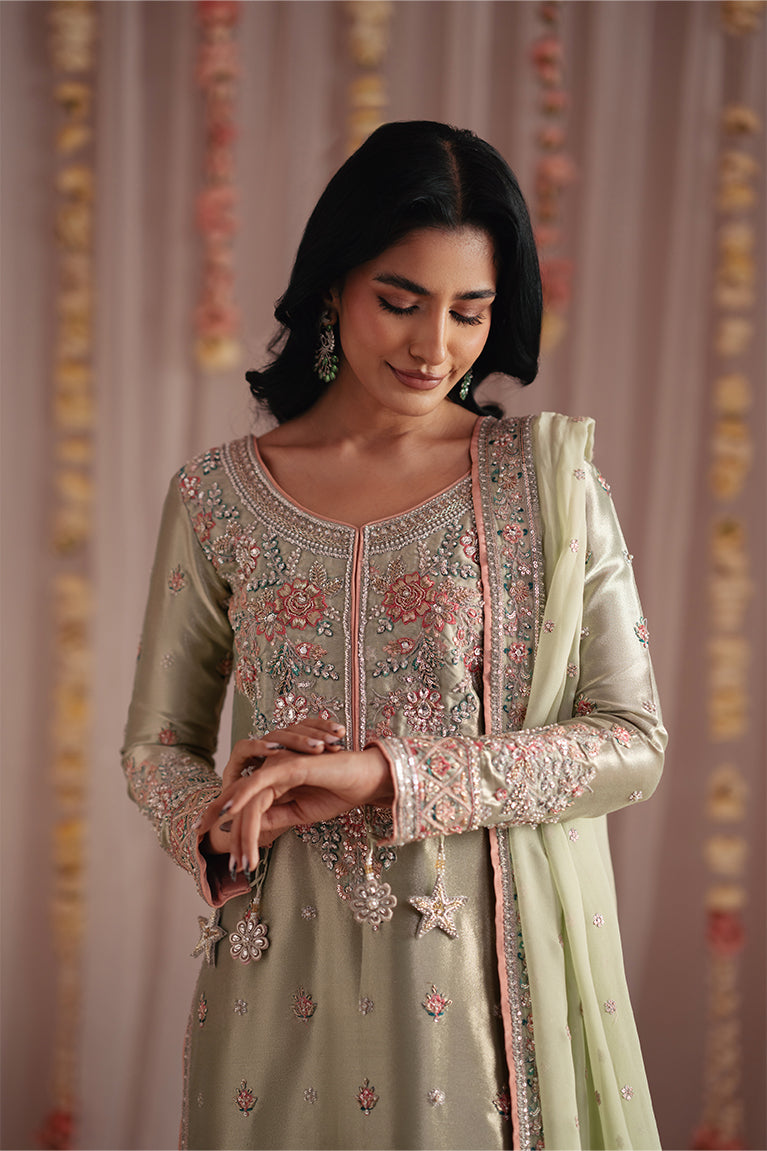 Mint Green Tissue Shirt, Izaar & Dupatta