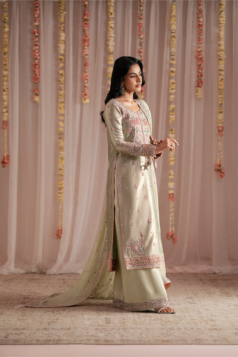 Mint Green Tissue Shirt, Izaar & Dupatta