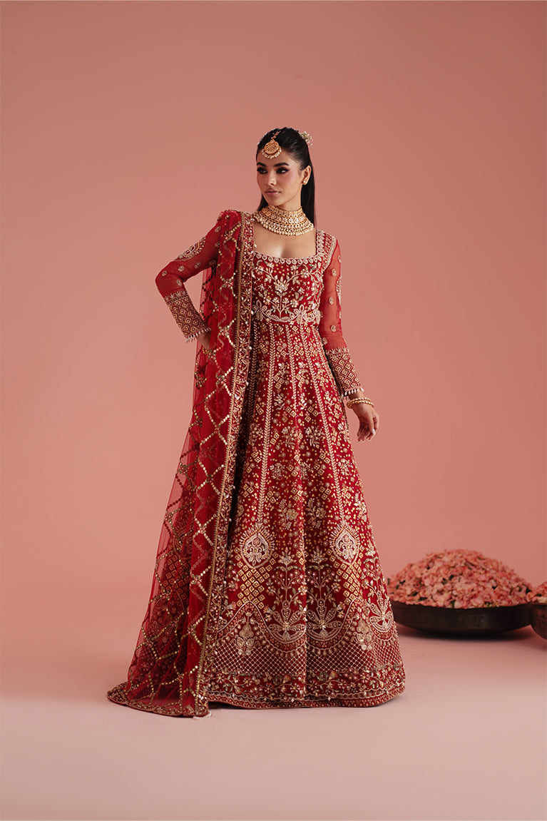 Crimson Red Kalidaar, Lehnga & Dupatta