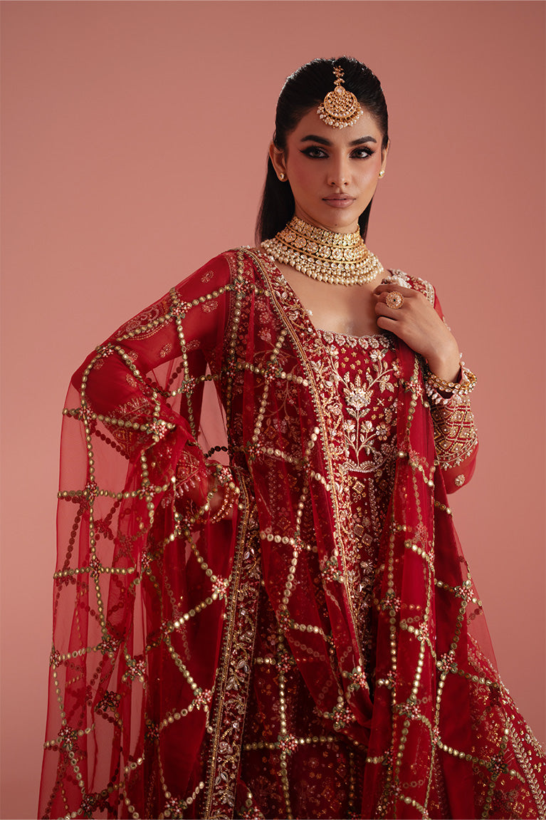 Crimson Red Kalidaar, Lehnga & Dupatta