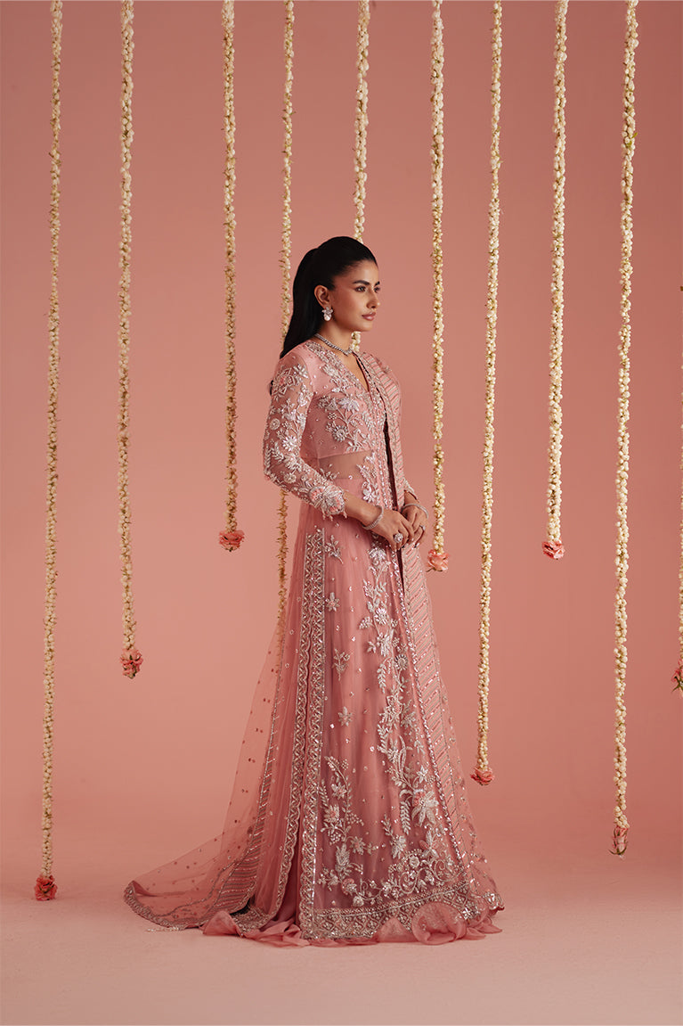 Blush Rose Front Open Shirt, Sharara & Dupatta