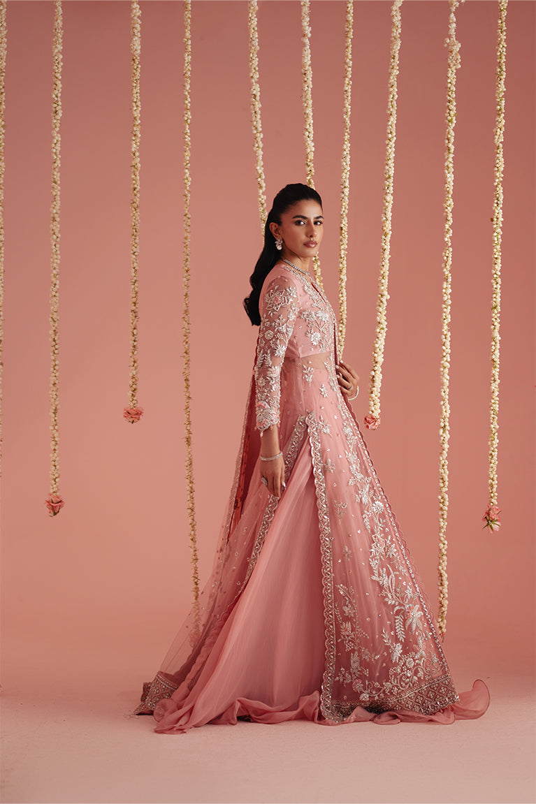 Blush Rose Front Open Shirt, Sharara & Dupatta