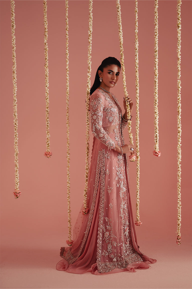 Blush Rose Front Open Shirt, Sharara & Dupatta