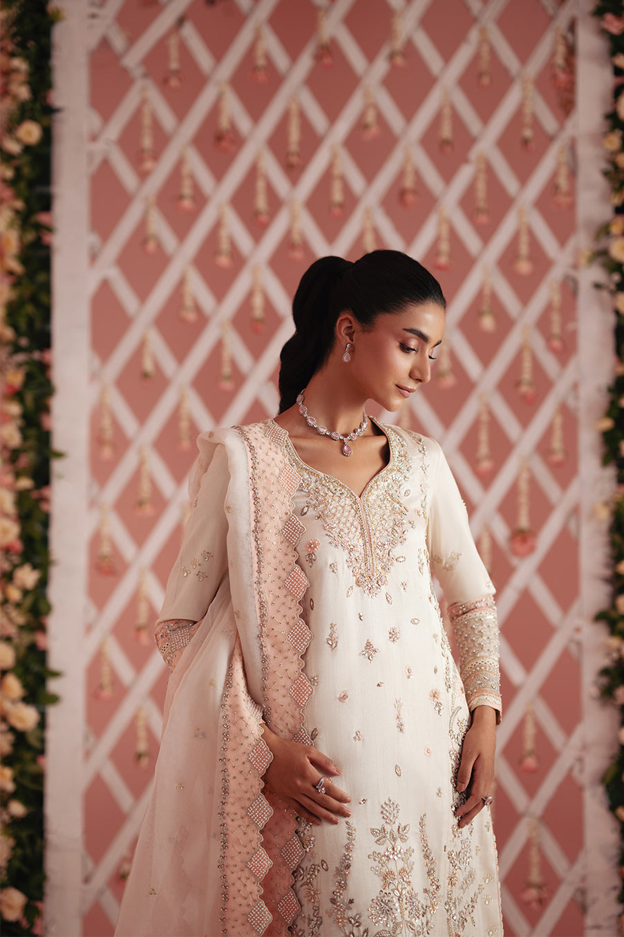 Ivory Blossom Shirt, Izaar & Dupatta