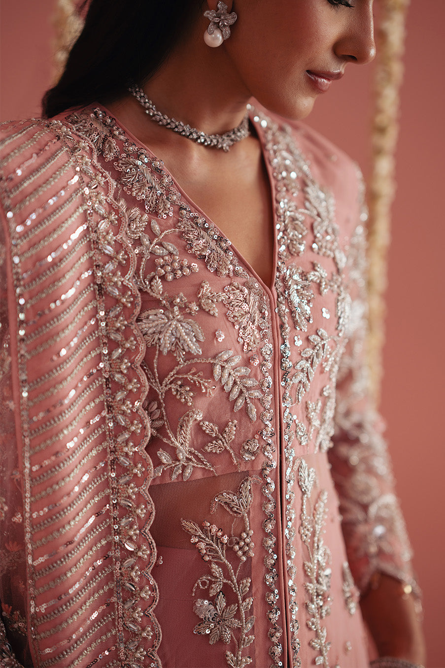 Blush Rose Front Open Shirt, Sharara & Dupatta