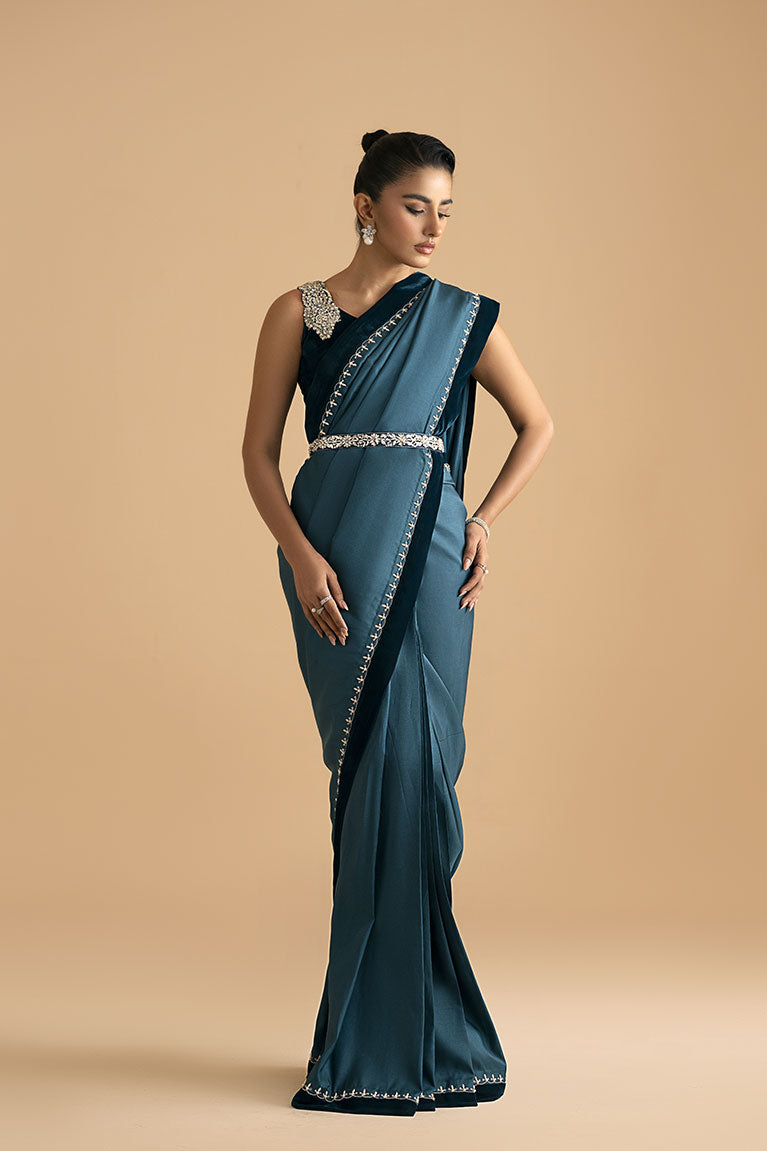 Teal Blue Silk Saree